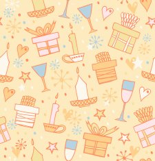 Doodle seamless pattern with gifts candles goblets