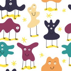 Vector seamless pattern with funny smiley creatures