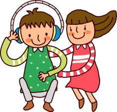 Boy with headphone and girl