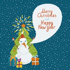 Funny snowman with speech bubble