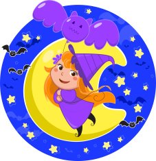 Cute Halloween witch flying with bat balloon
