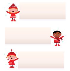 Cute multicultural children with blank banners isolated on white