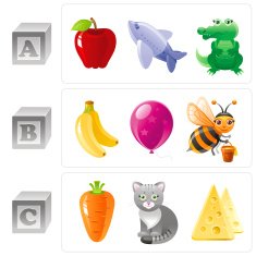 Alphabet letters A B C icon set