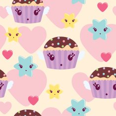 Cute cupcake and stars seamless pattern