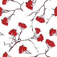 Ashberry on the white snow seamless vector pattern