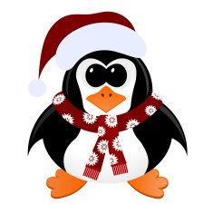 Cartoon penguin with Christmas hat and scarf