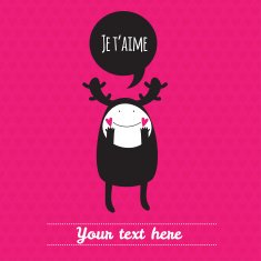 Romantic cartoon card with lovely monster "JE T"AIME" N3
