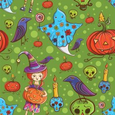 Cute cartoon colorful halloween vector seamless pattern
