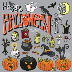 Halloween spooky elements and text set