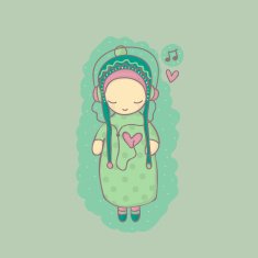 Illustration with girl listening to music