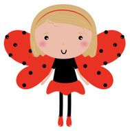 Beautiful Ladybug girl with red dotted wings isolated on white N2