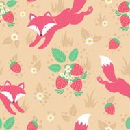 Foxes and wild strawberries seamless pattern N2