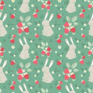 Rabbits and wild strawberries seamless pattern N4