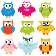 Owl cartoon vector illustration set