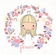 Cute small princess Childish vector card in beautiful flowers N3