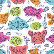 Funny Sea Life Colored Doodle seamless pattern