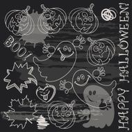 Halloween doodle set elements on black board