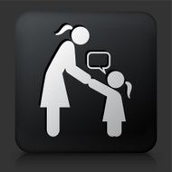 Black Square Button with Girl Talking to Mom