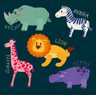 African animals rhino zebra hippo lion giraffe