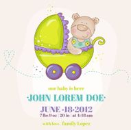 Baby Boy Arrival Card - Bear in Carriage