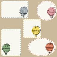 set of five colorful doodle air balloons tags