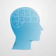 Vector silhouette head with puzzle in the shape of Brain