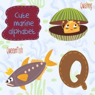 Sea very cute Alphabet marine set in vector Q letter Queenfish