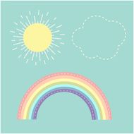 Rainbow sun cloud Dash line Love card Flat design