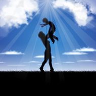 Mother&#039;s Day background Mother and child in the blue sky N8