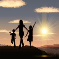 Mother&#039;s Day background Mother and children in the sunset N11