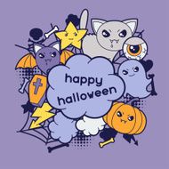 Halloween kawaii greeting card with cute doodles N4