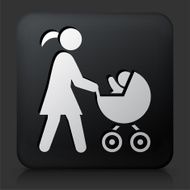 Black Square Button with Mother &amp; Baby Carriage