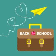 Schoolbag briefcase and paperplane dash line hearts Flat design