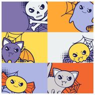 Halloween kawaii greeting cards with cute doodles