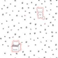 Seamless pattern with cats and footprint