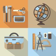 School icons set with long shadow-flat design