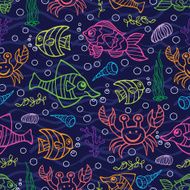 Funny Sea Life and Fish Colorful Doodle seamless pattern