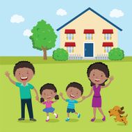Happy family in their yard