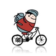 Tourist rides a bike cartoon for your design