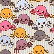 Seamless kawaii cartoon pattern with cute spiders N2