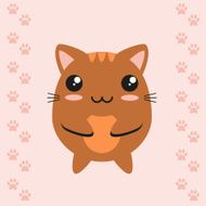 Cute kawaii kitty on footprint background flat design