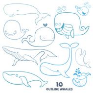 Set of cute doodle Whale Characters