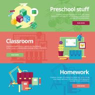 Set of flat design concepts for preschool classroom and homework