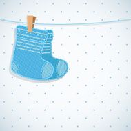 Baby boy shower card Knitted socks on light background N2