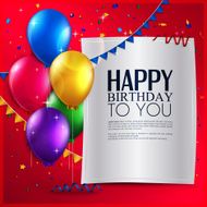 Vector birthday card with balloons and text on red background