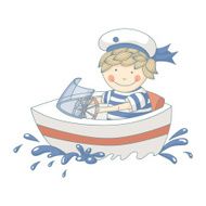 Cartoon of a little boy in speed boat N2