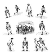 Collection of Vintage Winter Ice Skating Sport Illustrations with Kids