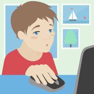 Child using a computer at home illustration