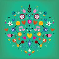 nature love harmony heart abstract art retro vector illustration