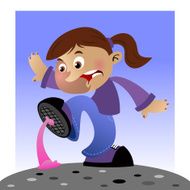 Girl with gum stuck to her shoe